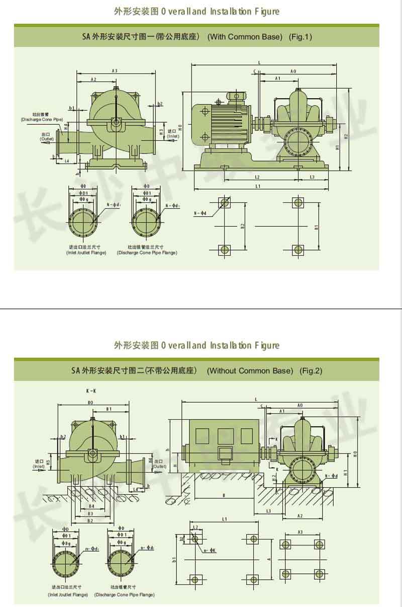 SA型不锈钢双吸泵外形安装图